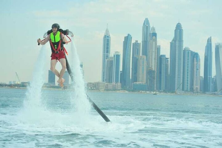 Experience the excitement of soaring above Dubai's stunning skyline on a water jetpack combining adventure with breathtaking views of the city’s iconic architecture. Fun awaits on the water!